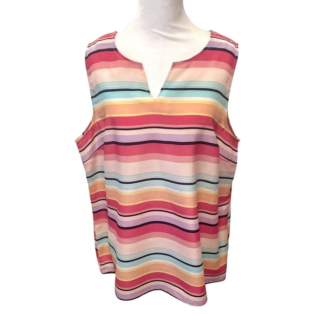 Christopher & Banks Womens Large Colorful Striped Sleeveless V-Neck Blouse Top - Picture 1 of 5